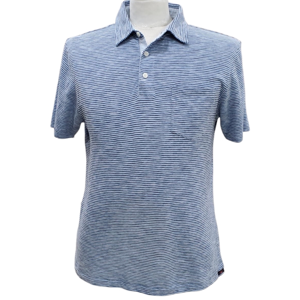 Faherty Blue and White Striped Polo Shirt